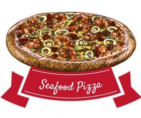 Seafood pizza vintage label vector