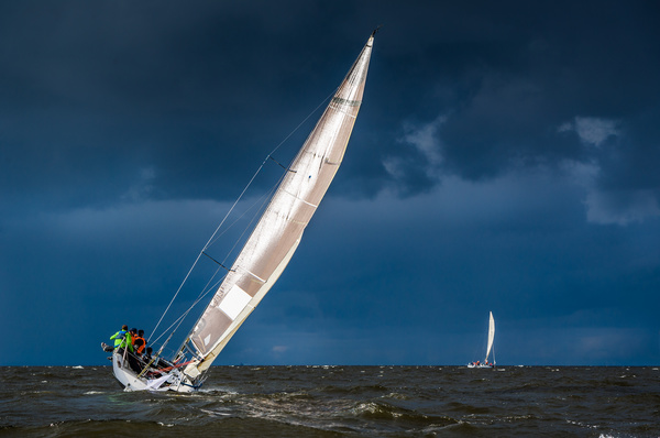 Severe weather sailing in the sea Stock Photo