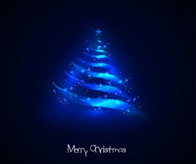 Shiny blue christmas tree with blue background vector 01