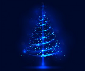 Shiny blue christmas tree with blue background vector 03
