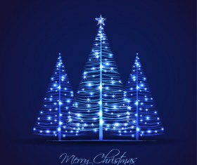 Shiny blue christmas tree with blue background vector 04