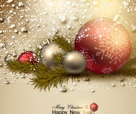 Shiny new year card with christmas baubles vector