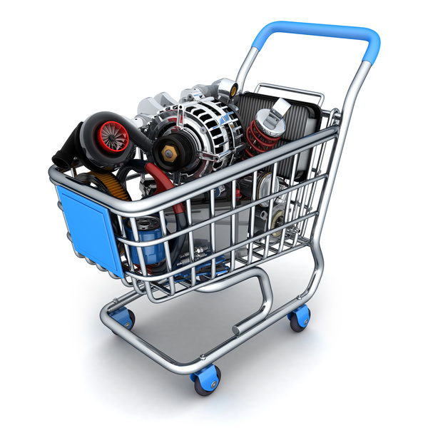 Shopping cart in the car parts Stock Photo