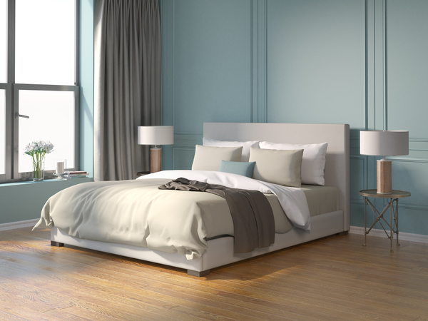 Simple bedroom bed Stock Photo
