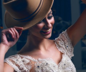 Smiling woman with hat Stock Photo