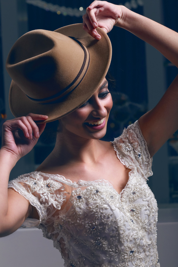 Smiling woman with hat Stock Photo