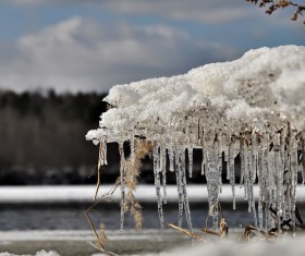 Snow and icicles Stock Photo