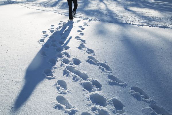 Snow footprints Stock Photo