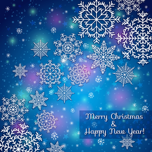 Snowflake with christmas and new year blue background vector
