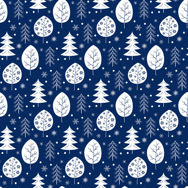Snowflake with christmas tree vector seamless pattern 03