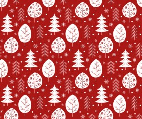 Snowflake with christmas tree vector seamless pattern 07