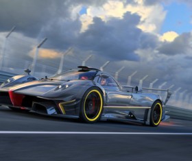 Speeding the black car Stock Photo