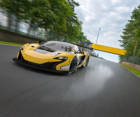 Speeding the yellow car Stock Photo