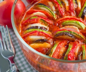 Steamed vegetables grilled eggplant and tomato stew spices