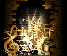 Stone brick wall frame saxophone music vector