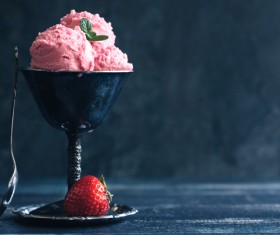 Strawberry in a goblet with ice cream Stock Photo