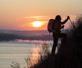Sunset and hikers HD picture