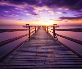 Sunset wooden bridge HD picture