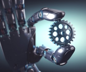 Take the gear's Robot hand Stock Photo