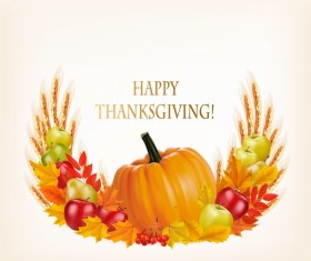 Thanksgiving background with colorful leaves and pumpkin fruits vector