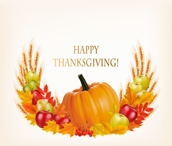 Thanksgiving background with colorful leaves and pumpkin fruits vector