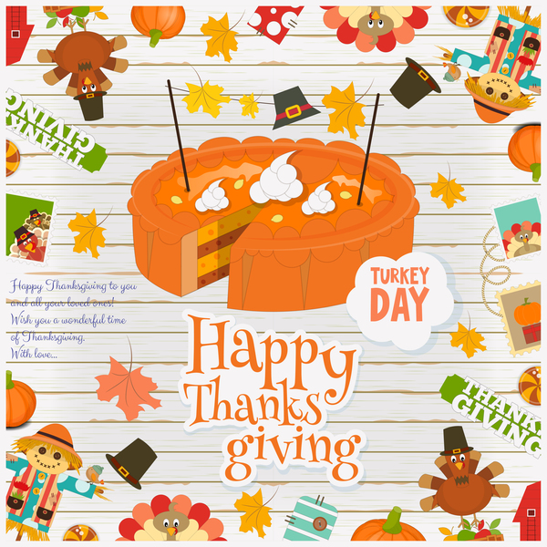 Thanksgiving card with pie vector 02
