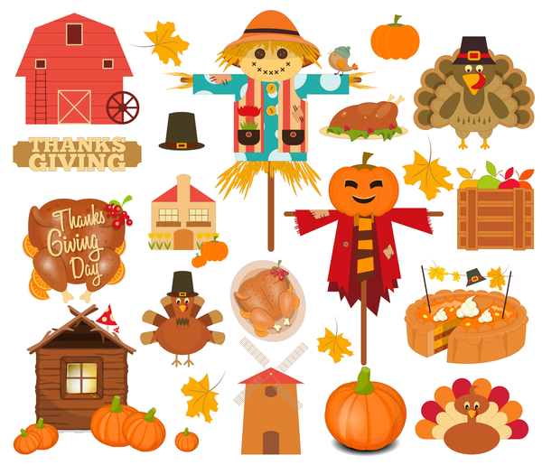 Thanksgiving decorative design vector set