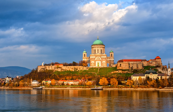 The Danube and the Dome of the Redstone Castle Stock Photo
