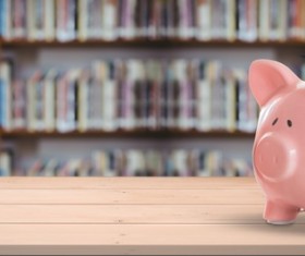 The Little Pig with a Dr. Hat and the Library Stock Photo