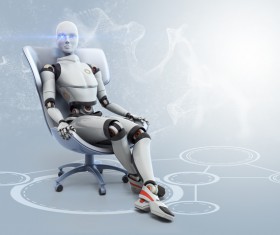 The robot sits on the couch Stock Photo