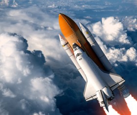 Through the clouds of the space shuttle and rocket 02