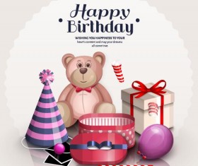 Toy Bear with birthday gift card vector