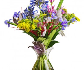 Transparent vase with colorful flowers Stock Photo