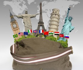 Travel the world monuments bag concept Stock Photo 05