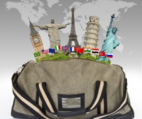 Travel the world monuments bag concept Stock Photo 07