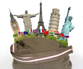 Travel the world monuments bag concept Stock Photo 08