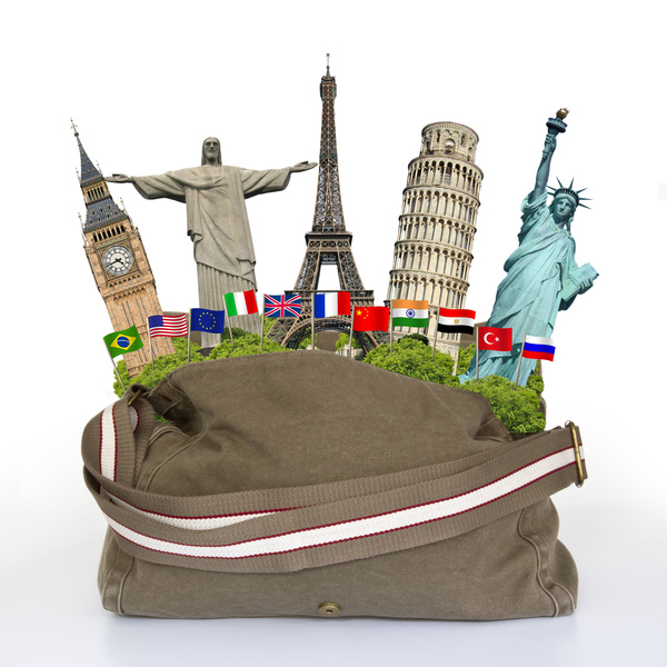 Travel the world monuments bag concept Stock Photo 08