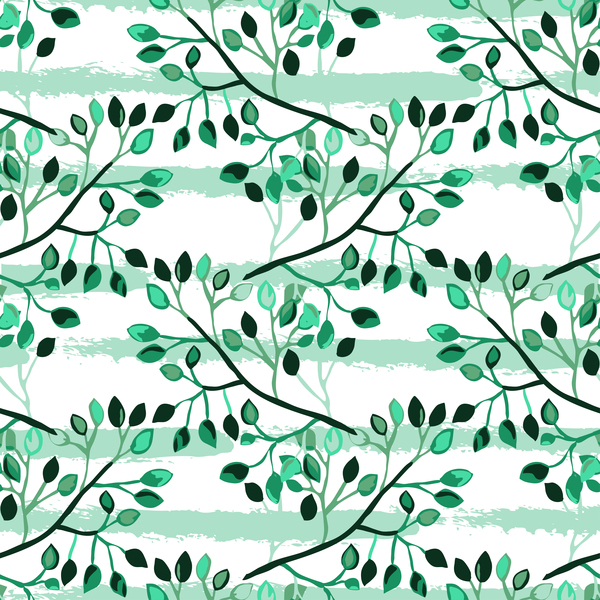 Tree branches with leaves seamless pattern vector 02