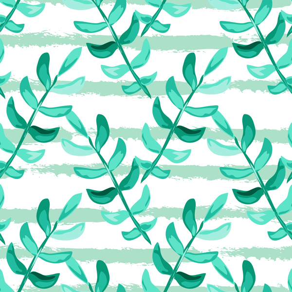 Tree branches with leaves seamless pattern vector 03