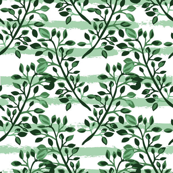 Tree branches with leaves seamless pattern vector 08