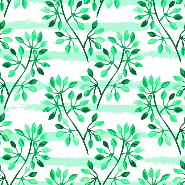 Tree branches with leaves seamless pattern vector 12