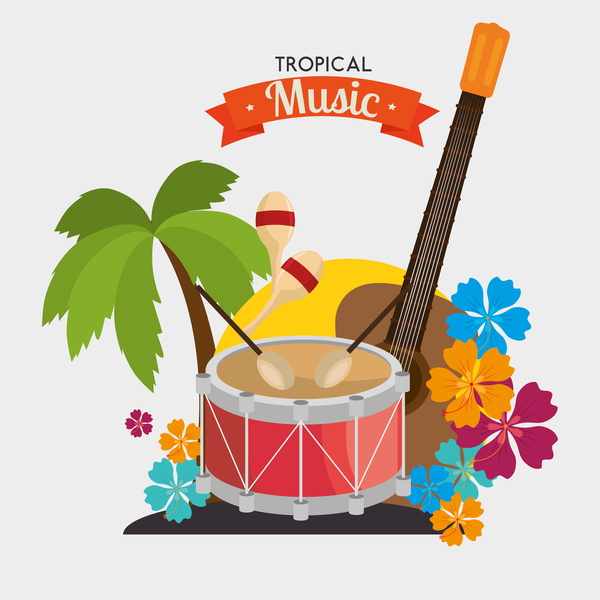 Tropical music retro vector template