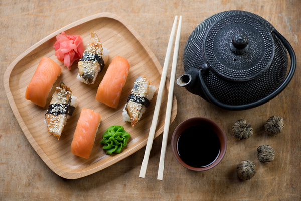 Tuna sushi rolls mustard HD picture