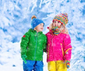 Two children outdoors in winter Stock Photo