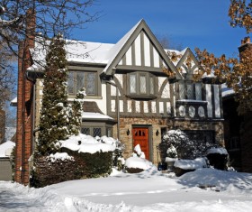 Typical British architecture with cedar trees HD picture