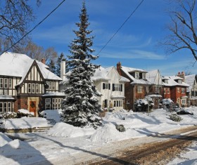 Typical British architecture with winter snow HD picture