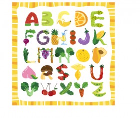Vagetables with fruits alphabets vectors material