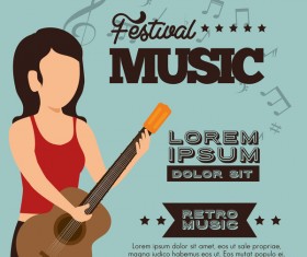 Vintage music background with girl vector