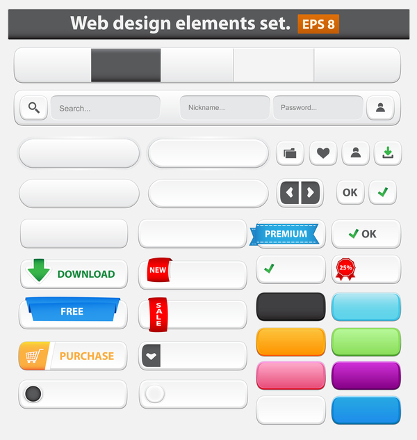 Web design elements with colored button set free download