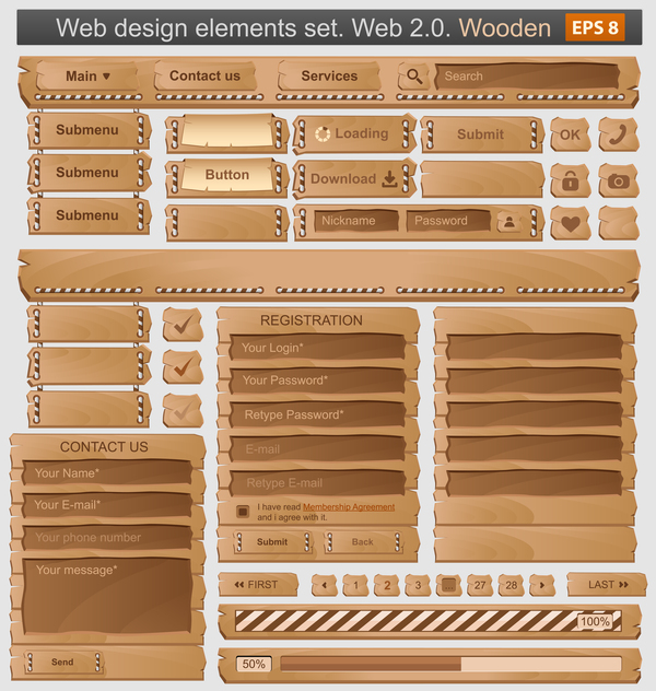Web design elements wood styles vector 02
